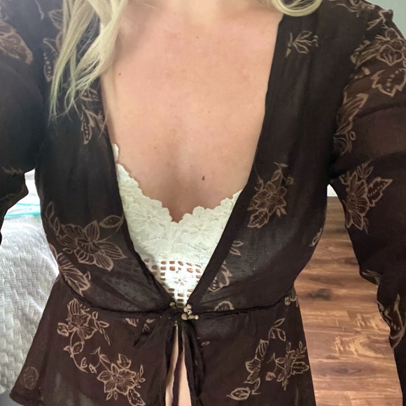 Sheer Babydoll Tie-Front Cardigan - Picture 3 of 5